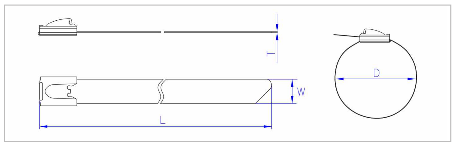 BZQ Double-Wrap Ball-Lock Stainless Steel Cable Ties dimension drawing