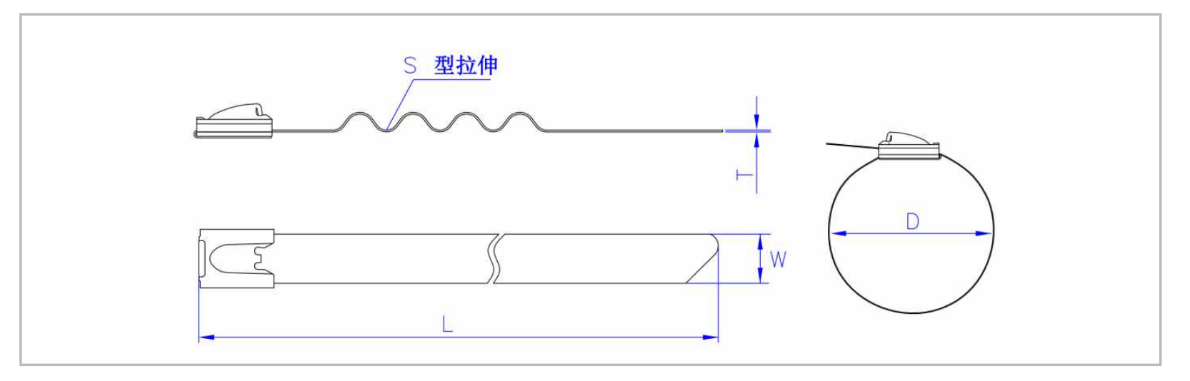BZW Spring Ball-Lock Stainless Steel Cable Ties dimension drawing