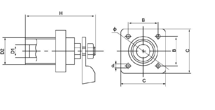 Cam-Lock panel montajlı fiş harfli taslak ve montaj flanşı çizimi