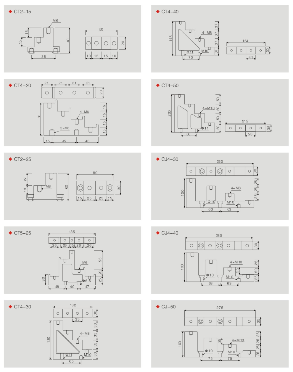 CT/CJ Stepped Busbar Support Insulators dimension drawing