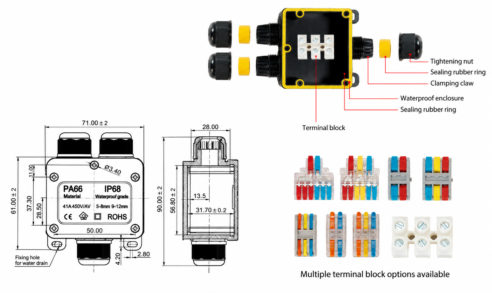 F2-3T Mini Waterproof Junction Box dimension drawing