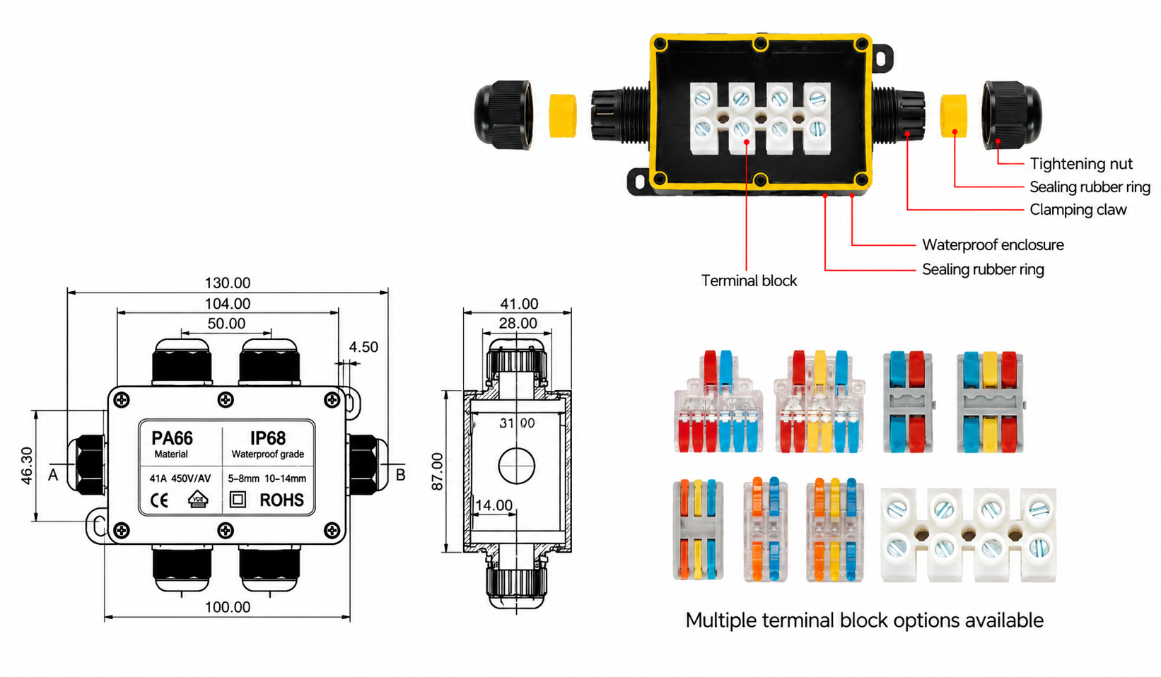 F3-2T IP68 Mini Waterproof Junction Box dimension drawing