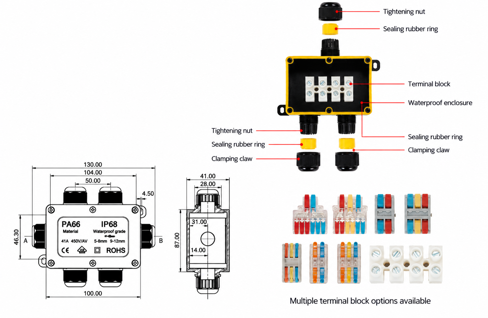 F3-3T IP68 Mini Waterproof Junction Box dimension drawing