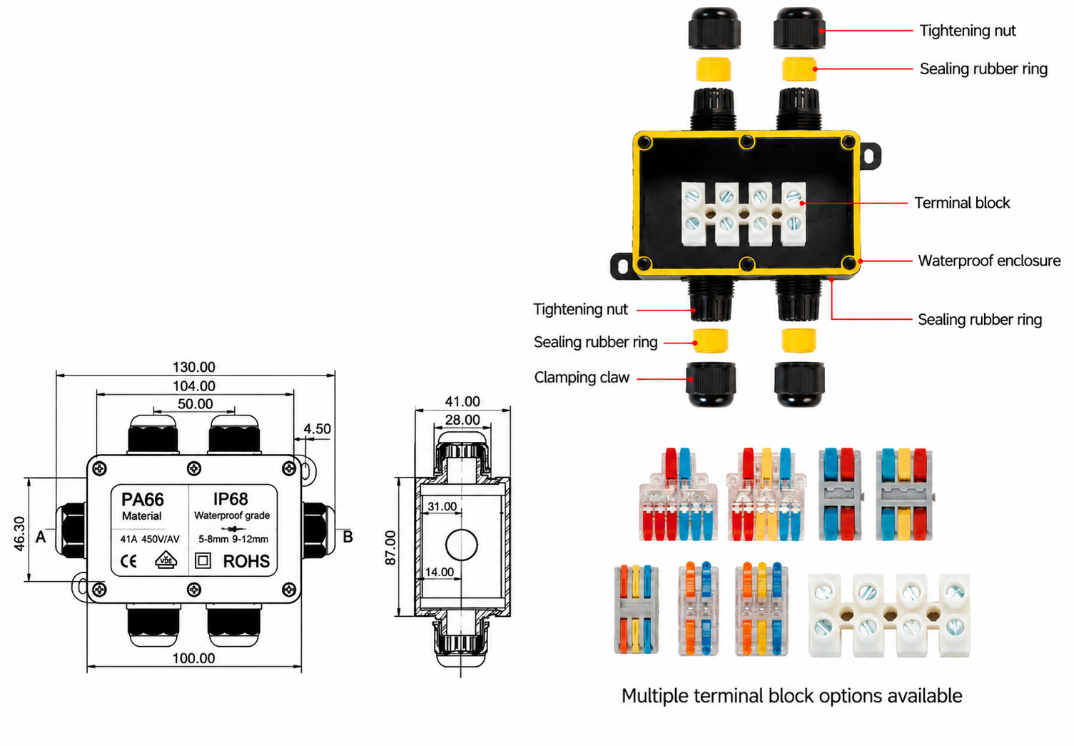 F3-4T Mini Waterproof Junction Box dimension drawing