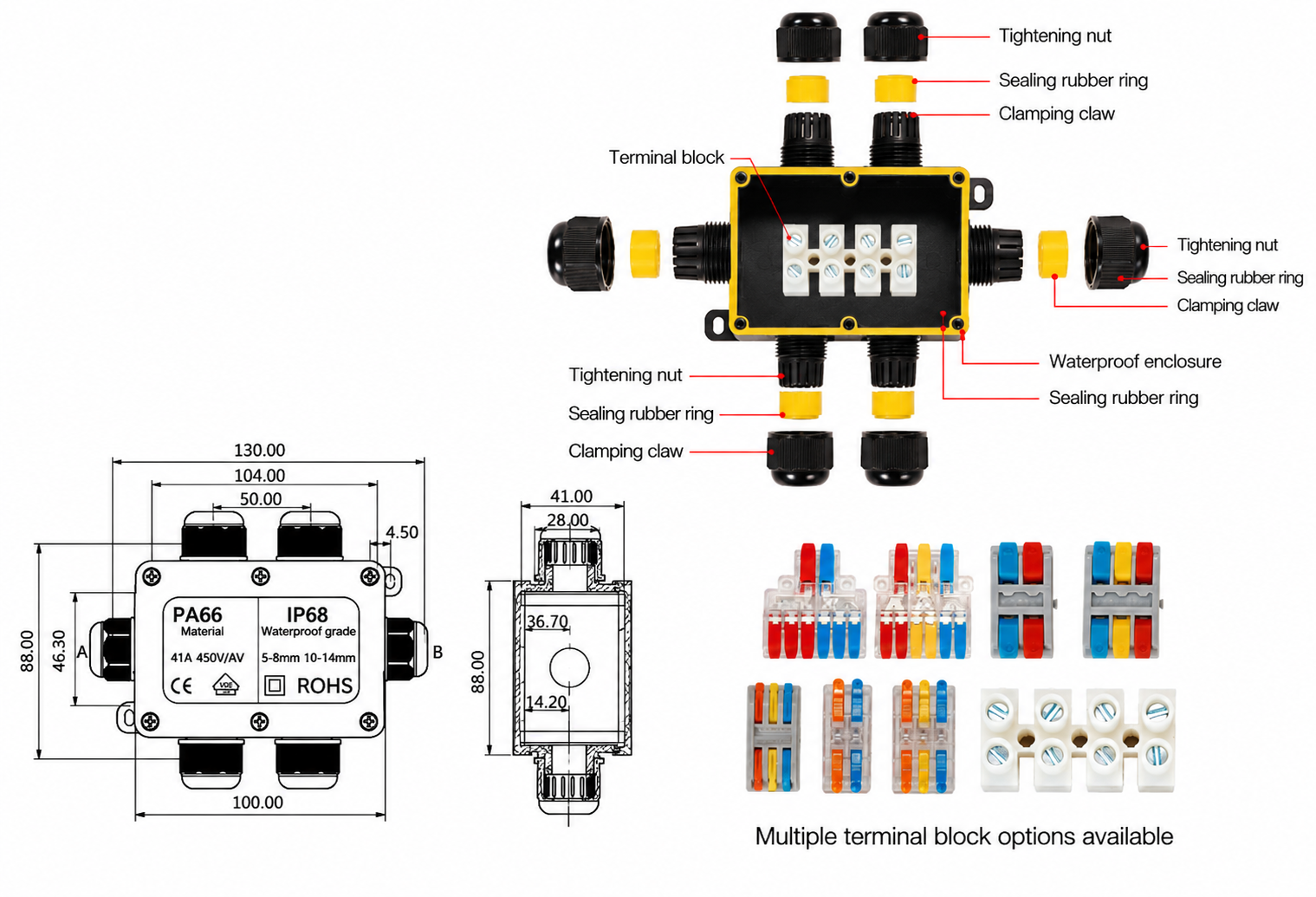 F3-6T Mini Waterproof Junction Box dimension drawing