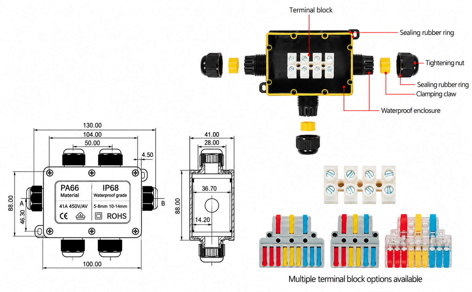 F5-3T Mini Waterproof Junction Box dimension drawing