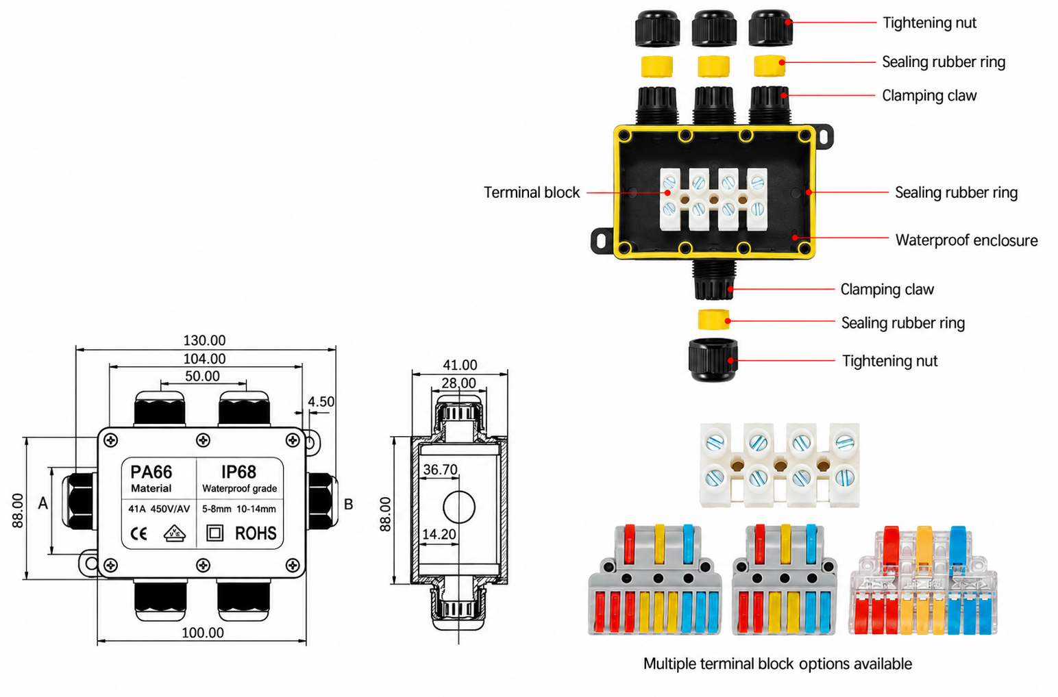 F5-4T Mini Waterproof Junction Box dimension drawing