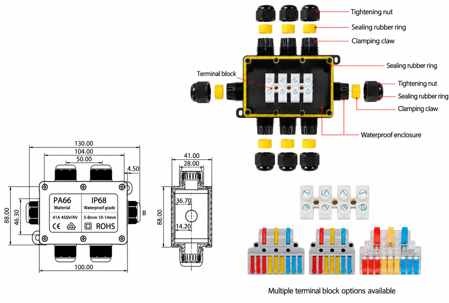 F5-8T Mini Waterproof Junction Box dimension drawing