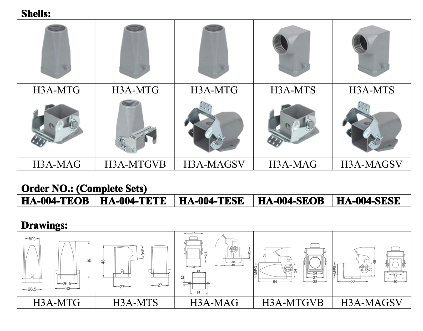 HA-004 4-Pole Heavy Duty Connector dimension drawing