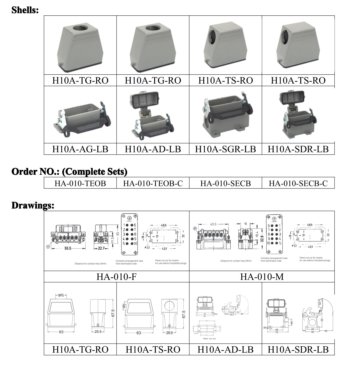 HA-010 10-Pole Heavy Duty Connector dimension drawing
