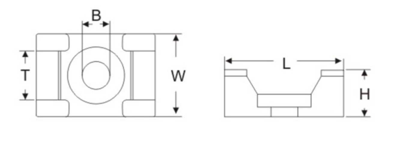 HC Saddle Cable Tie Mounts dimension drawing