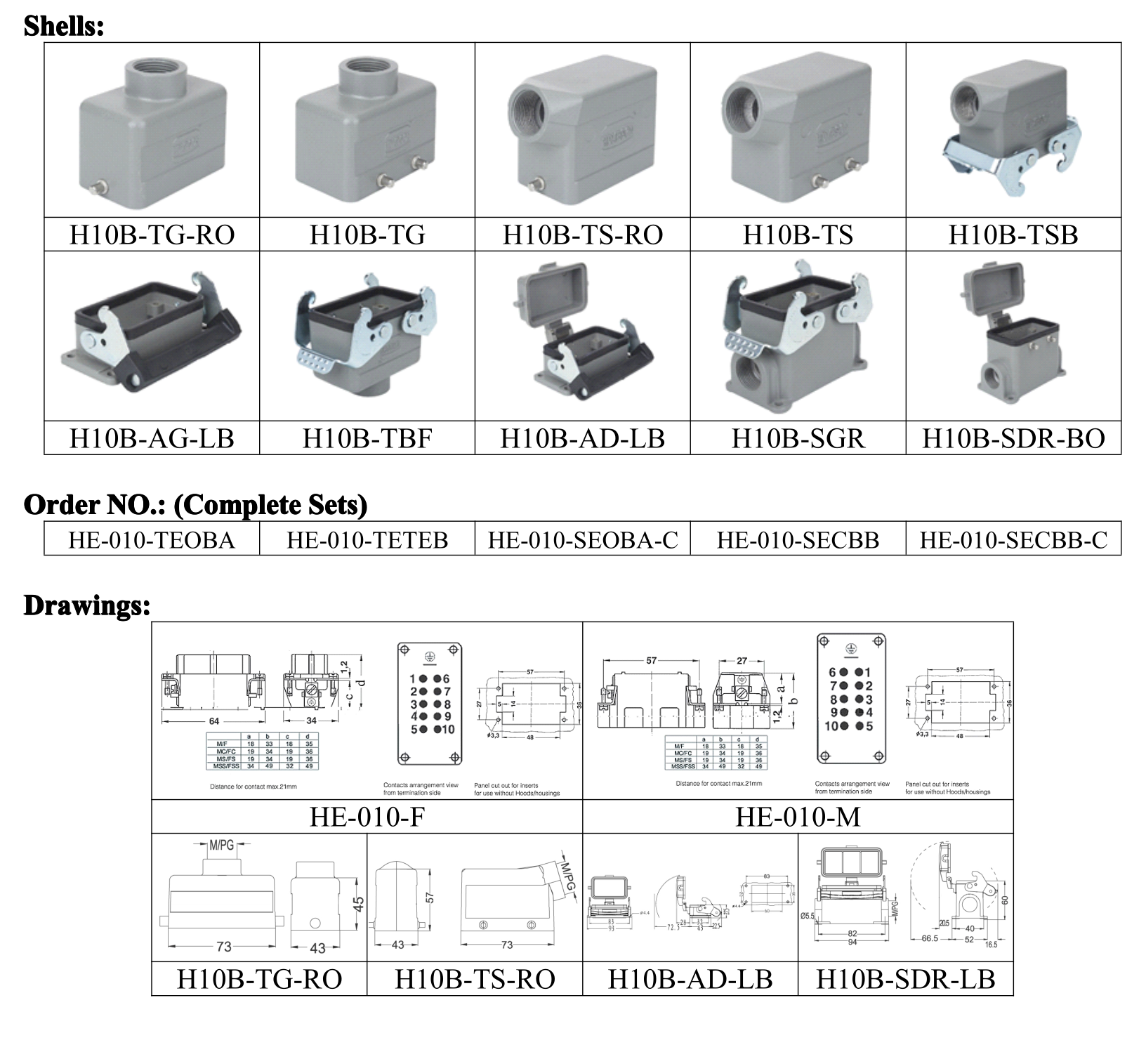 HE-010 10-Pole Heavy Duty Connector dimension drawing