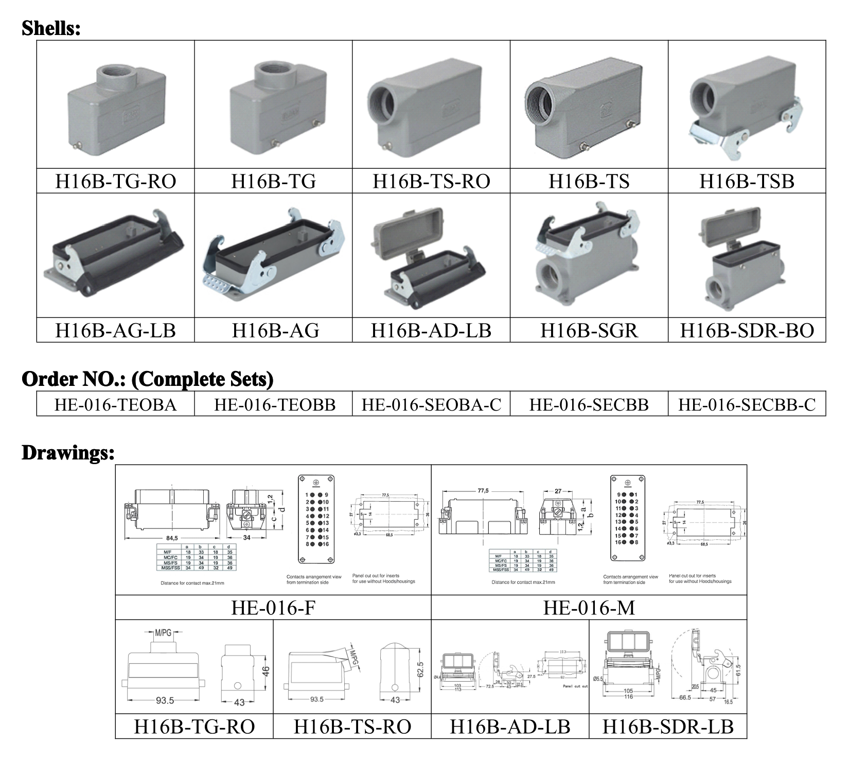 HE-016 16-Pole Heavy Duty Connector dimension drawing