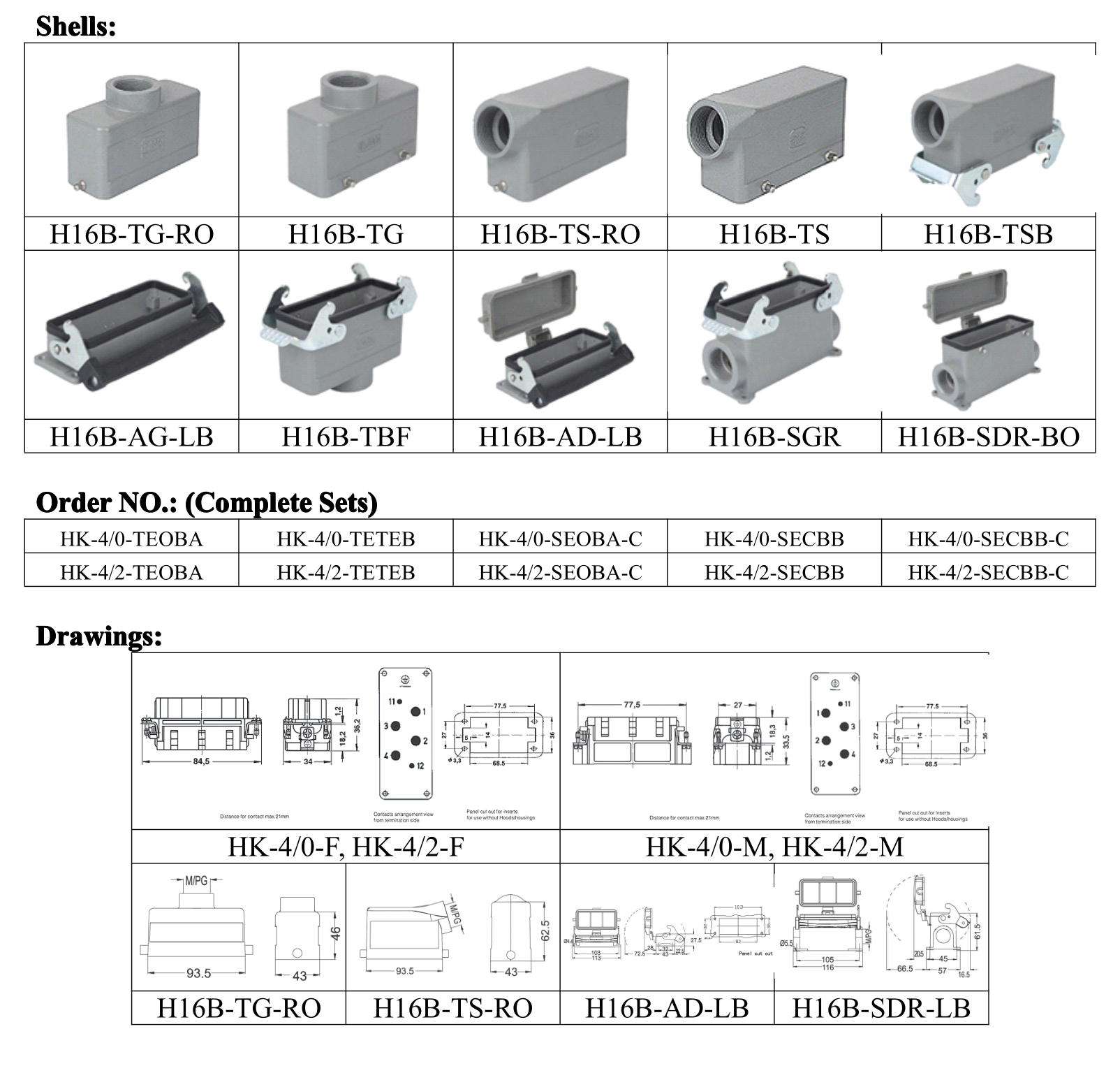 HK-4/2 Heavy Duty Connector dimension drawing