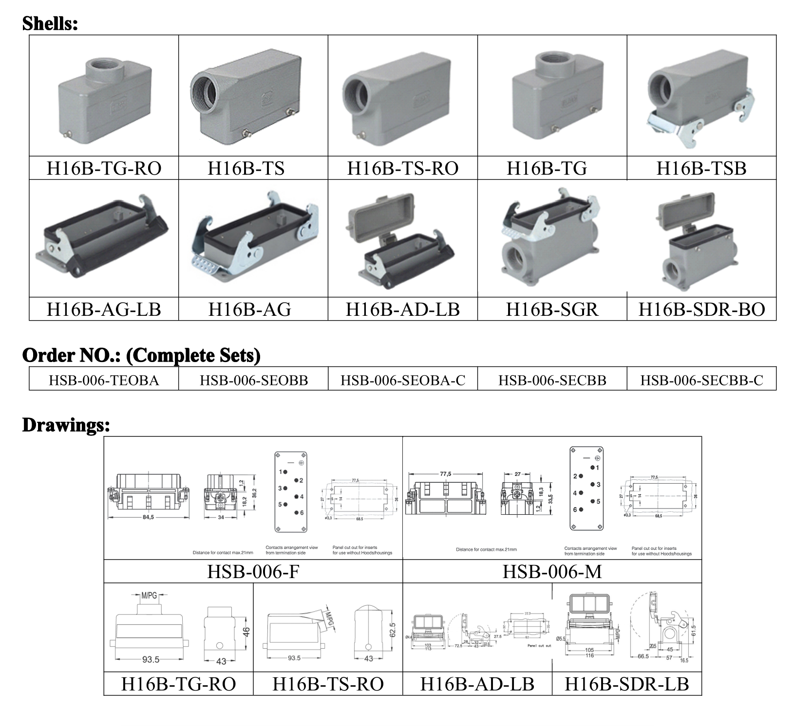 HSB-006 6-Pole Heavy Duty Connector dimension drawing