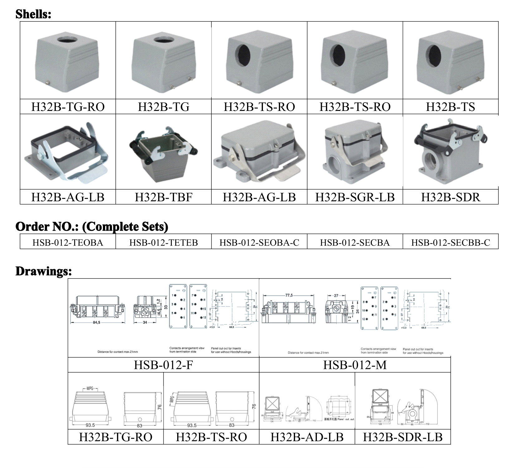 HSB-012 12-Pole Heavy Duty Connector dimension drawing