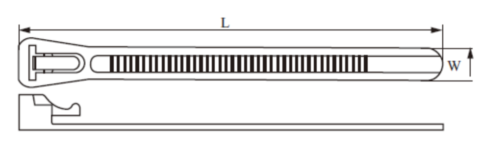 YC Releasable Nylon Cable Ties dimension drawing