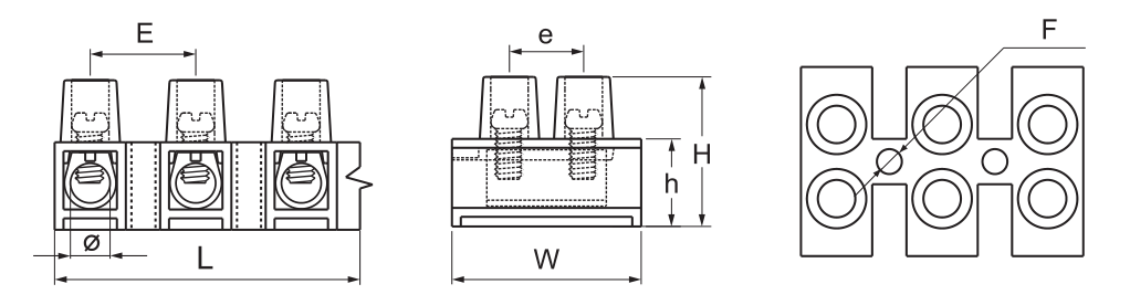 YC001 Economical H Type Terminal Blocks dimension drawing