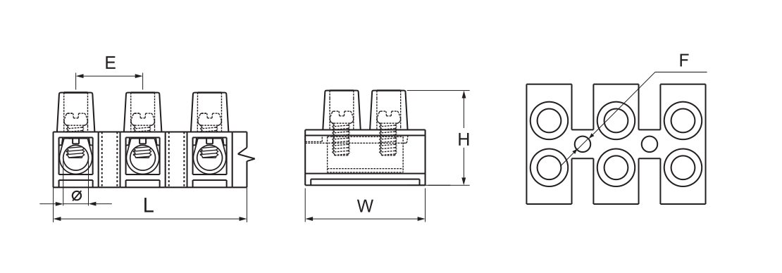 YC001 H Type Steel Terminal Blocks dimension drawing