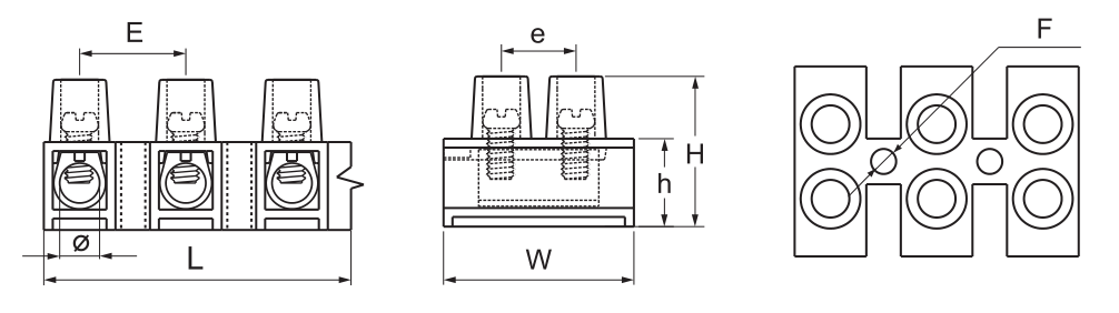 YC001 H Type Terminal Blocks dimension drawing