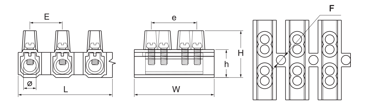 YC008 Double Line Terminal Blocks dimension drawing