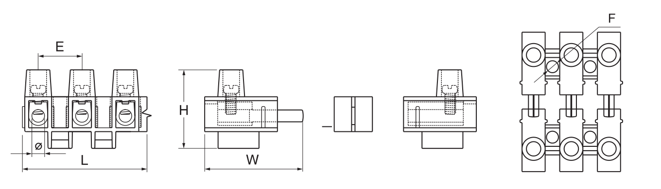 YC010 Type 1 Plug-in Connector Strips dimension drawing