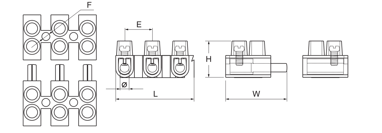 YC011 Type 2 Plug-in Connector Strips dimension drawing