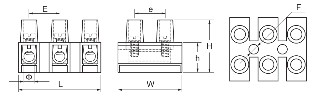 YC018 2 & 3 Pole Terminal Blocks dimension drawing