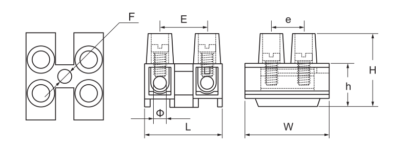YC019 High Base Terminal Blocks dimension drawing