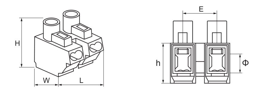 YC021 2 & 3 Pole Ballast Connectors dimension drawing