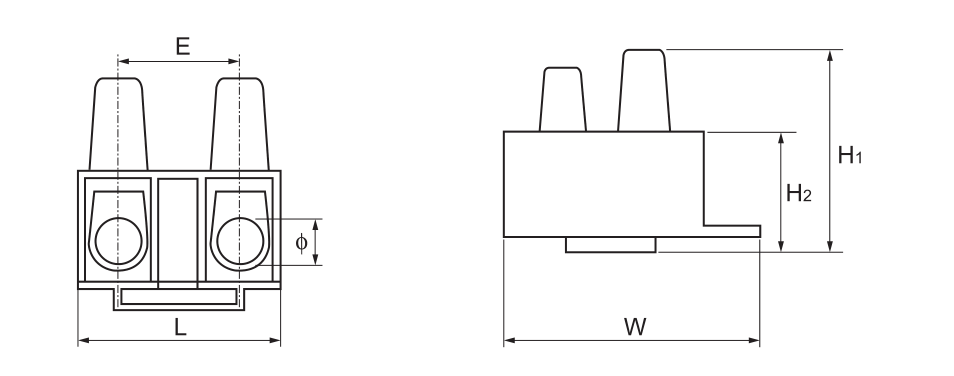 YC022 2 Pole Brass Ballast Connectors dimension drawing