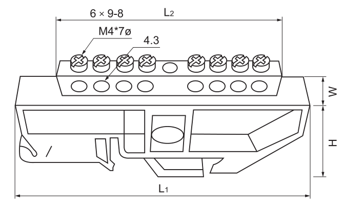 YC031 DIN Rail Earthing Bars dimension drawing