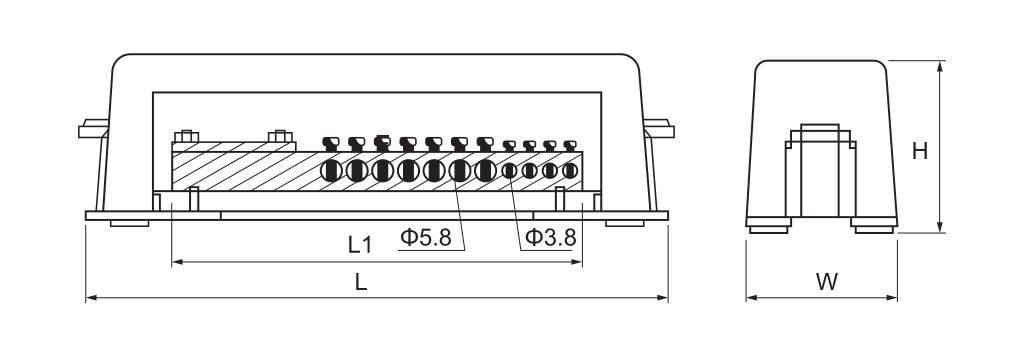 YC034 Kilit Barı Terminal Blokları boyut çizimi