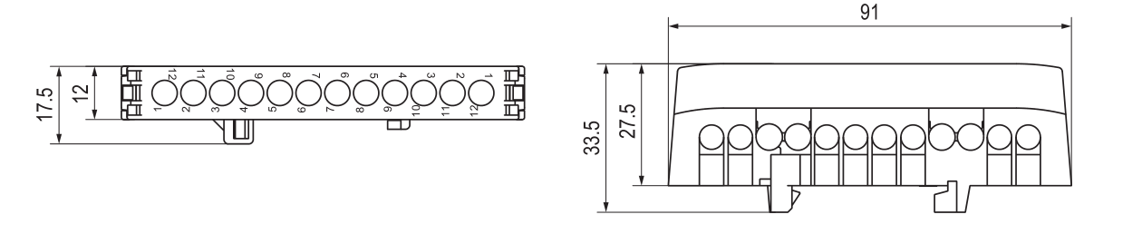YC16N DIN Rail Neutral & Earth Bridge Terminal Blocks dimension drawing