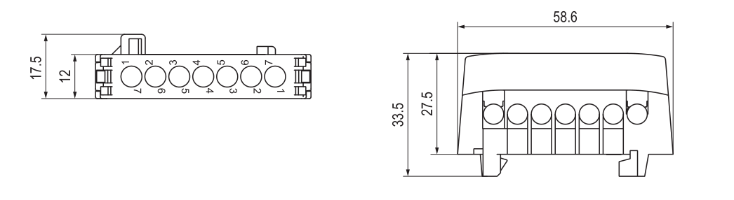 YC16N DIN Rail Neutral & Earth Bridge Terminal Blocks dimension drawing