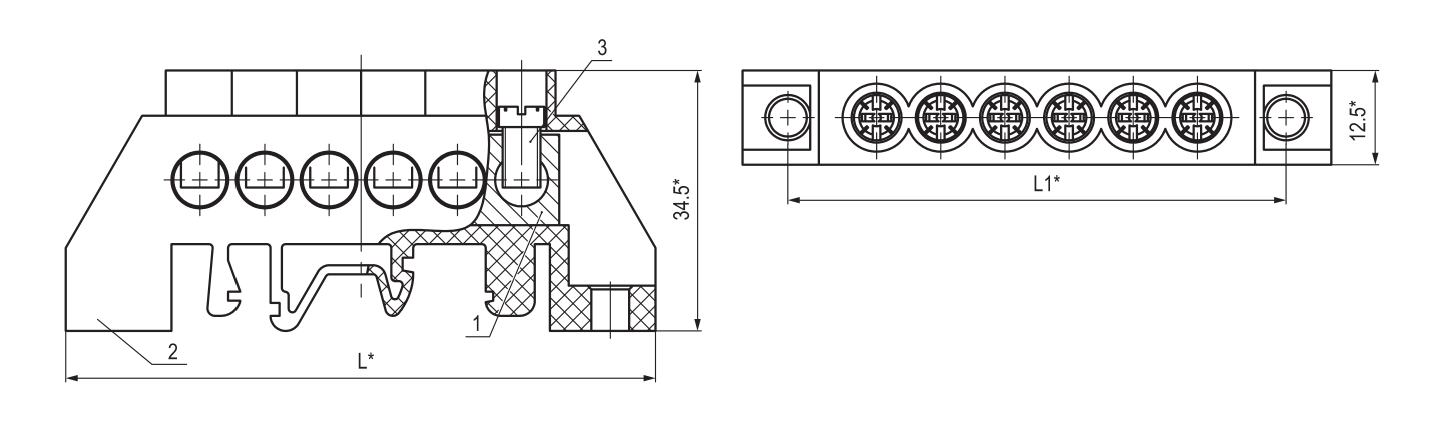 YOCL ELEKTRİKLİ BS001D-0812 Pirinç Nötr Bar boyut çizimi