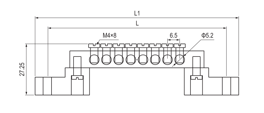 YOCL ELEKTRIK BS004-0609 Pirinç Nötr Bar boyut çizimi
