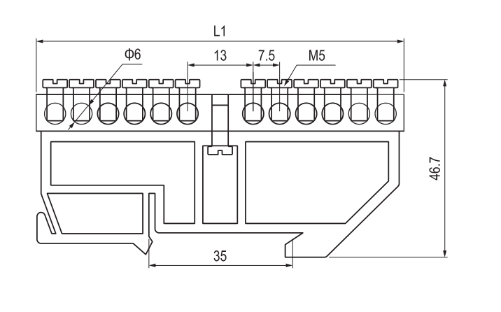 YOCL Messing Neutralleiter BS010-0812 Maßzeichnung