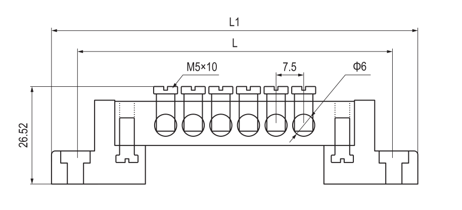 YOCL ELEKTRO BS019-0812 Messing-Neutralleiter-Schiene Maßzeichnung