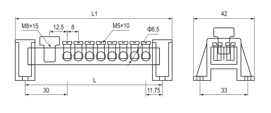 YOCL ELECTRIC BS035-1218 Brass Neutral Bar dimension drawing